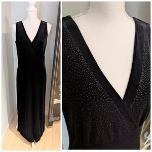 90s Y2K Sz 14 Stretch Sleeveless Black Velvet Sparkle Accent Dress Wimsigoth 175